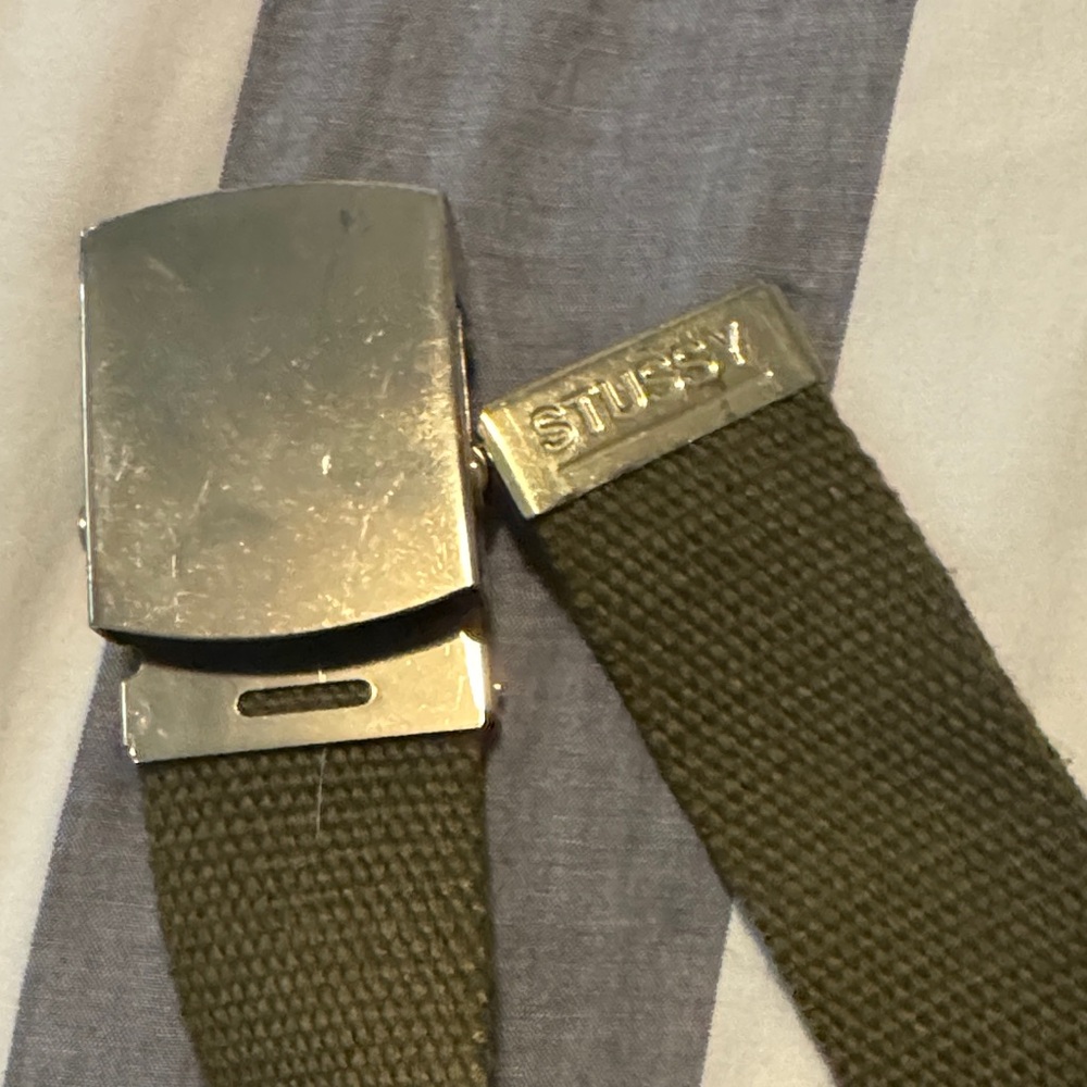 Stussy olive green. Hard to find adjustable belt from the Tokyo stussy shop.